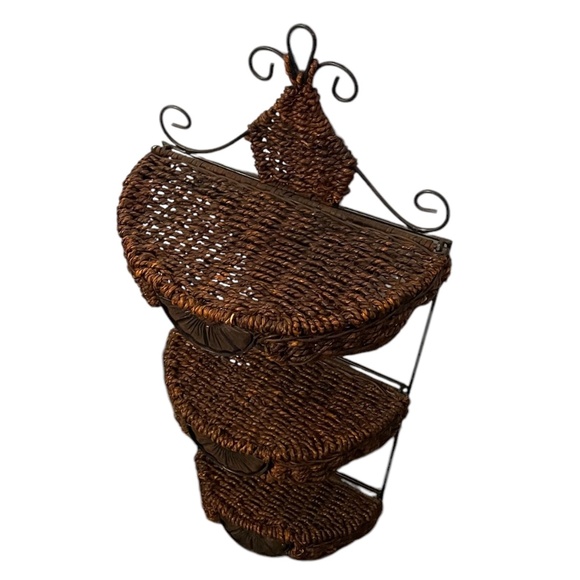 Vintage Hand Crafted Woven Three Tiered Wall Etagere - Picture 2 of 10